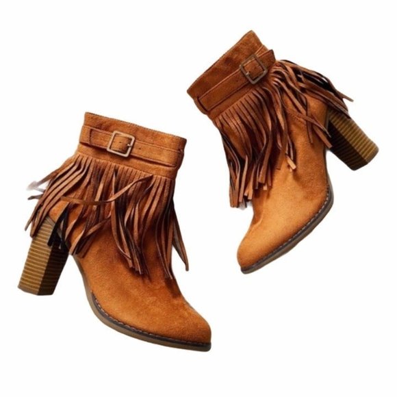 Missguided Shoes - Missguided Vegan Leather Fringe Buckle Ankle Boots
